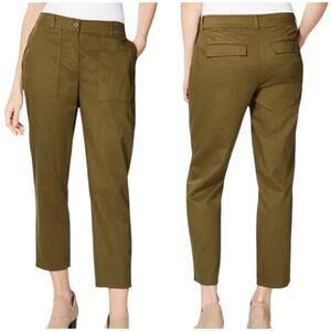 Eileen Fisher NWT Cropped 100% Organic Cotton Twill Pants Olive Green Size 12